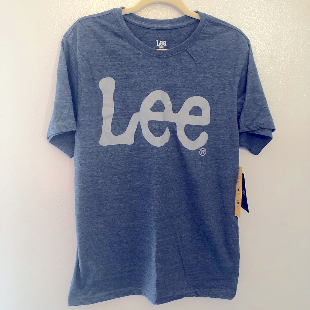 LEE mens short sleeve tee shirt denim blue w gray logo size large
